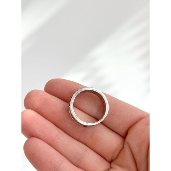 Cigar Band Row Set Dark Garnet 925 Sterling Silver Vintage Ring - sz 9 - Picture 12 of 14